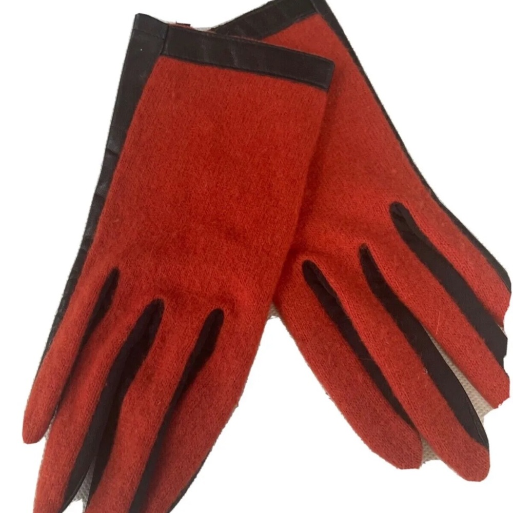 Lady Stetson ~ Angora, wool, cowhide leather 2 tone lightweight 80's gloves NWOT